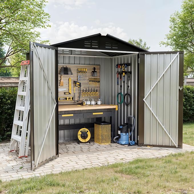 Garvee 6X4 FTOutdoor Storage Shed,130 Cu Ft Outdoor Tool Shed with Sloped Roof - Weather Resistant, Multi-Use Garden Shed for Bikes, Ladders & Seasonal Items
