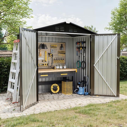 Garvee 6X4 FTOutdoor Storage Shed,130 Cu Ft Outdoor Tool Shed with Sloped Roof - Weather Resistant, Multi-Use Garden Shed for Bikes, Ladders & Seasonal Items