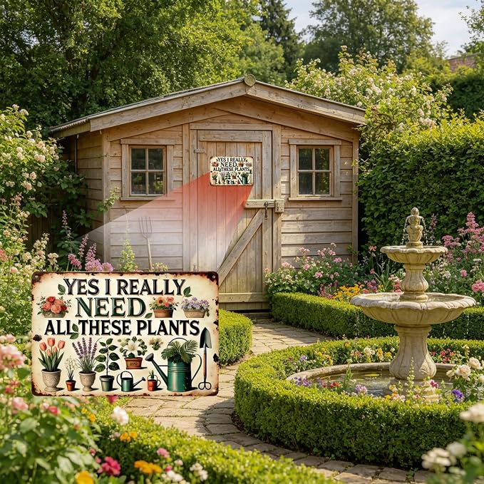 Funny Garden Metal Signs, Vintage Outdoor Wall Decor 8x12 Inch | I Really Need All These Plants, Weatherproof Aluminum Sign for Patio Yard Greenhouse, Gift For Gardeners