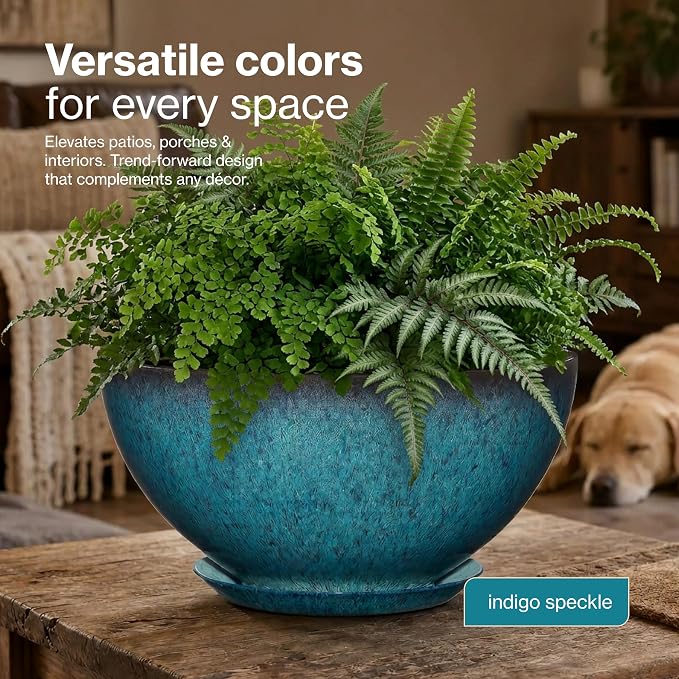 Classic Home & Garden by Growscape Rosie Modern Planter(10” Indigo Speckle) | Hand-Painted Finish Plant Pots, Lightweight Indoor Outdoor Planter, UV-Resistant, Great for Patio, Home & Garden Decor Accent