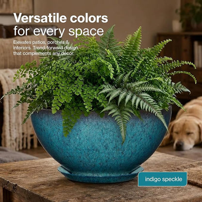 Classic Home & Garden by Growscape Rosie Modern Planter(10” Indigo Speckle) | Hand-Painted Finish Plant Pots, Lightweight Indoor Outdoor Planter, UV-Resistant, Great for Patio, Home & Garden Decor Accent