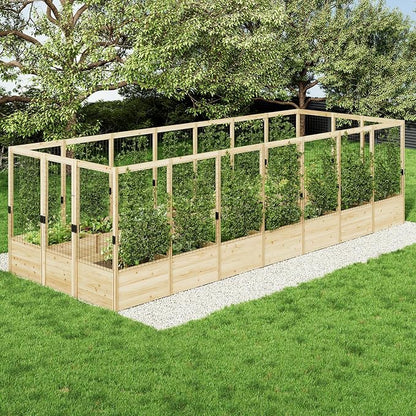AMERLIFE Outdoor Raised Garden Bed with Deer Proof Fence, Wooden Raised Garden Bed with 19" Depth Planter Box, 7.5Wx20Dx6H Planter with Fence