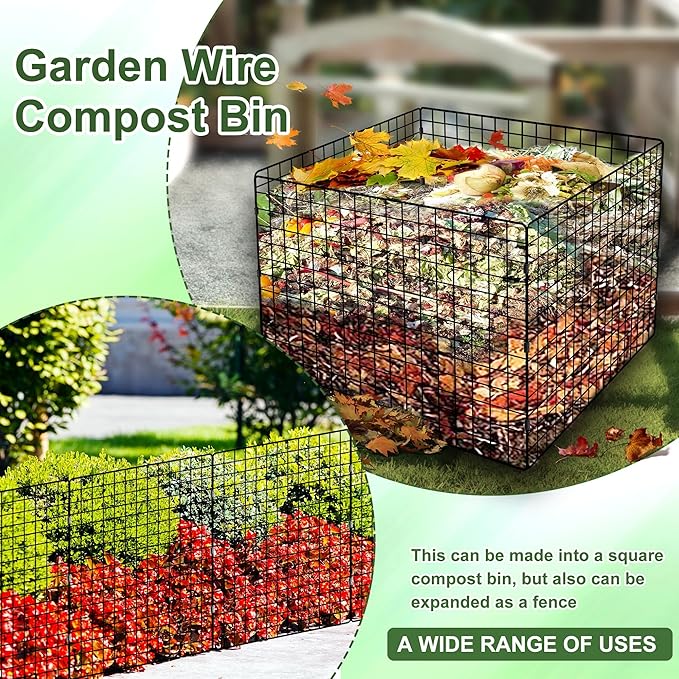 Large Compost Bin Outdoor, Square Mesh Garden Wire Compost Bin for Stacking Leaves and Yard Waste Black 36X36X28 Inches