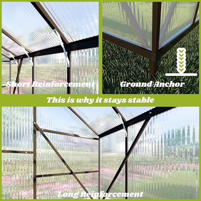 8x12 FT Greenhouses for Outdoors, Polycarbonate Greenhouse with PC Panels, Greenhouses for Outdoors for Yard, Garden, Hobby, Dark Gray
