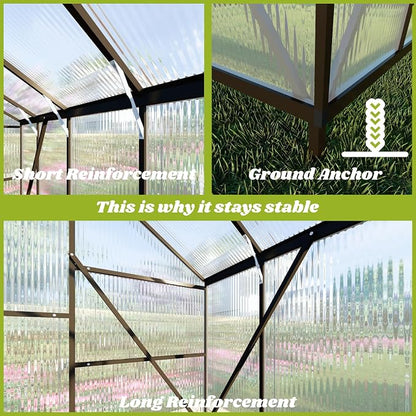 8x10 FT Greenhouses for Outdoors, Polycarbonate Greenhouse with PC Panels, Greenhouses for Outdoors for Yard, Garden, Hobby, Charcoal Black