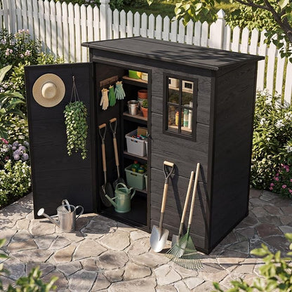 DWVO 5x3 FT Outdoor Storage Shed with Reinforced Floor, All-Weather Resin Storage Shed with Lockable Door & Window, Waterproof Garden Tool Shed for Backyard, Patio, Lawn