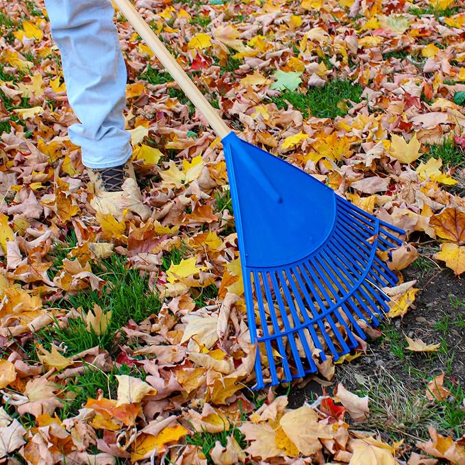 Leaf Rake – 22.5" Resin Head – 48" Hardwood Handle, Blue