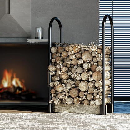 Fire Beauty Firewood Log Rack Adjustable Bracket Kit, Fireplace Wood Storage Holder,Black Powder,Coated Steel, Outdoor and Indoor(Adjustable)