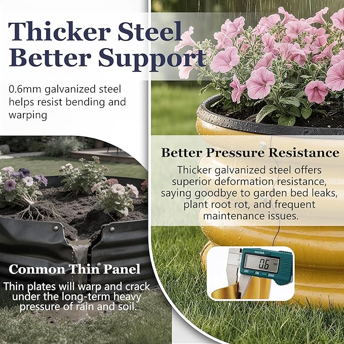 2 x 2 x 1 ft Round Raised Garden Bed, Yellow 2 Pack 0.6 mm Thick Galvanized Steel Planter Box with Double Layer Paint and Safety Edge Trim for Vegetables Flowers Herbs Outdoor Garden