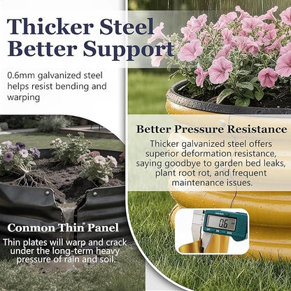 2 x 2 x 1 ft Round Raised Garden Bed, Yellow 3 Pack 0.6 mm Thick Galvanized Steel Planter Box with Double Layer Paint and Safety Edge Trim for Vegetables Flowers Herbs Outdoor Garden