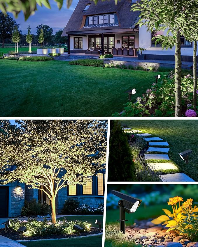 Brightown 4Pack Solar Spot Lights Outdoor with 58 LED & 1800mAh, IP67 Solar Lights Outdoor Waterproof with 3 Light Modes, 2-in-1 Dual Use Outdoor Solar Lights for Yard, Garden and Pathway (Cool White)