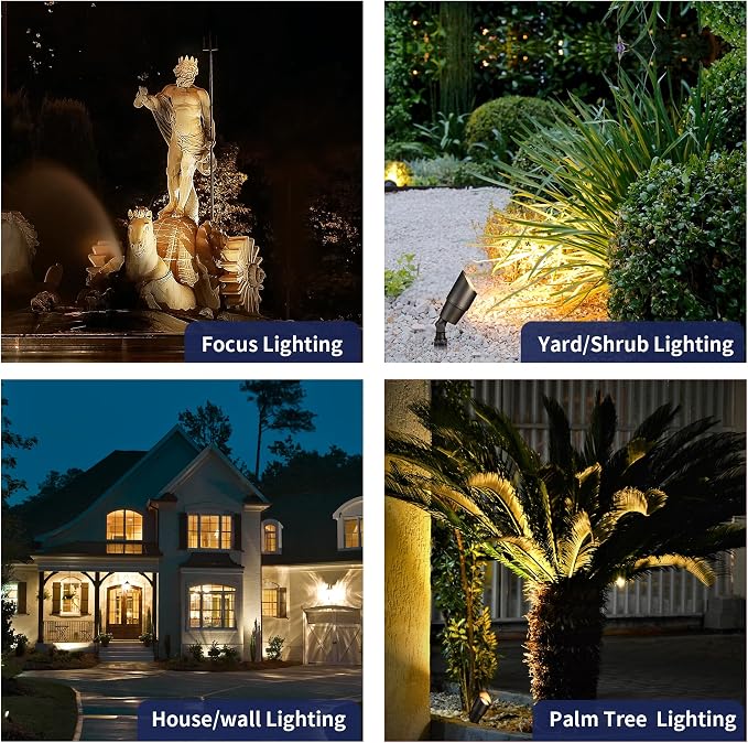 Gardenreet Brass Landscape Spotlights 12V, Low Voltage Spot Light Outdoor LED, Wired IP65 Waterproof Uplight, ETL Bronze for Garden Yard Tree House with 5W 2700K Warm White MR16 Bulb