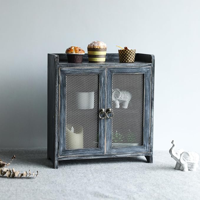 COLLECTIVE HOME - Storage Cabinet, Mini Countertop Cabinet, Wood Organizer for Bedroom Kitchen with Magnetic Door, Storage for Spice Jars, 14.5 x 6.5 x 10 (Grey) (15.75")