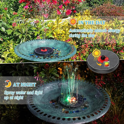 Solar Bird Bath Fountain,Upgrade 3.5W Glass Panel Solar Fountain with 2200mAh Backup Battery, Colorful LED Lights,8 Spray Mode, 4 Fixed Rods for Garden, Pond, Pool,Patio Outdoor Water Feature