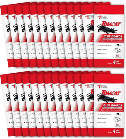 Tomcat Glue Boards with Eugenol for Enhanced Stickiness, 104 Boards | Sticky Traps for Mice, Cockroaches & Insects, Flat or Covered Use, Ready-To-Use, 26 Packages Each with 4 Glue Boards