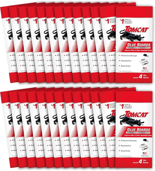 Tomcat Glue Boards with Eugenol for Enhanced Stickiness, 104 Boards | Sticky Traps for Mice, Cockroaches & Insects, Flat or Covered Use, Ready-To-Use, 26 Packages Each with 4 Glue Boards