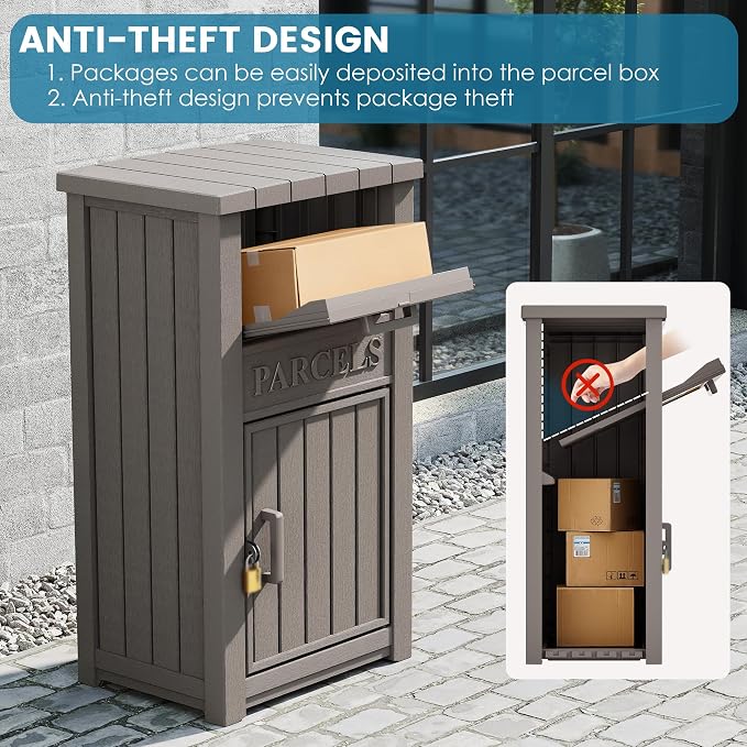Package Delivery Box for Outside, Large Lockable & Weatherproof Anti-Theft Parcel Drop Box for Porch, Curbside, House Storage, Gray(60 Gallon)