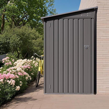 Outdoor Metal Storage Shed, Galvanized Steel Garden Shed with Sloped Roof & Air Vents, Waterproof Rust-Resistant Backyard Tool Storage House for Patio Lawn Garden Trash Can Storage, Easy Assembly
