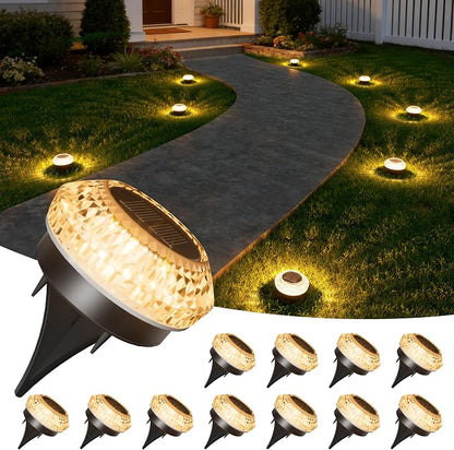 VOLISUN Solar Ground Lights Outdoor,12 Pack Flat Solar Pathway Lights,IP67 Waterproof Solar Powered Disc Lights,Landscape Lighting for Garden Yard Walkway Patio Driveway,Warm White