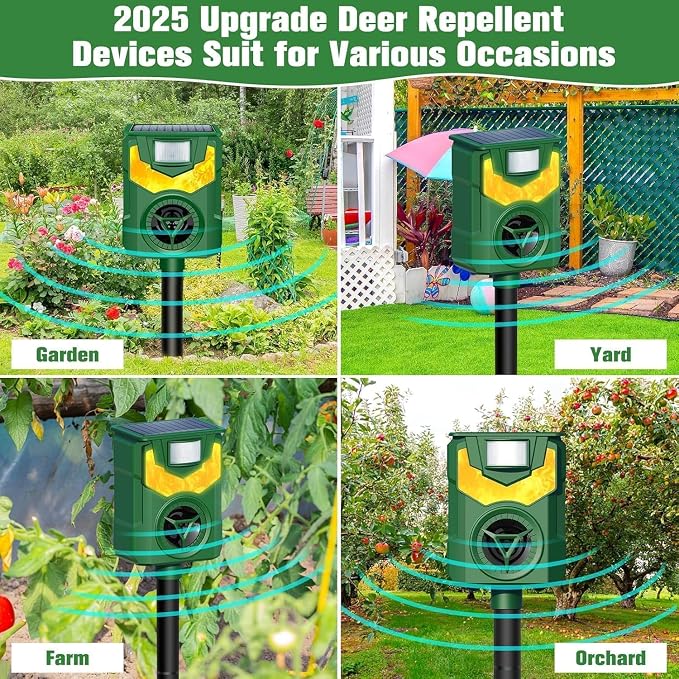 Squirrel Repellent,2026 Upgrade Deer Repellent Devices,Cat Repellent Outdoor,Racoon Repellent Outdoor with Motion Sensor & Flame Light,Waterproof Rabbit Repellent,Repel,Deer,Rabbit,Skunk,Dog,Cat