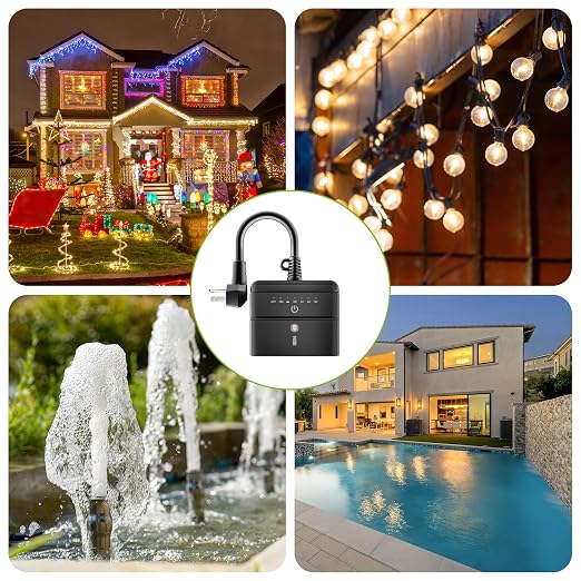 BN-LINK Outdoor Timer for Lights, Remote Control Outdoor Timer Outlet with Dusk to Dawn Sensor, 2/4/6/8 Hour Countdown, 100 ft RF Range, 6-Inch Grounded Cord, 15A 1/2HP, ETL Listed