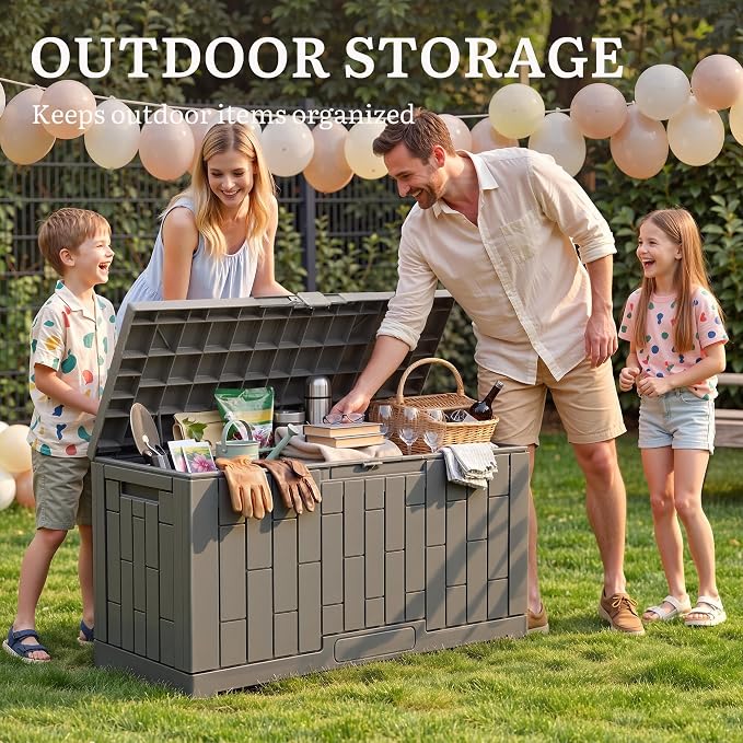 YITAHOME 60 Gallon Resin Deck Box | Weather Resistant Outdoor Rattan Storage Box with Slide-Locking Lid, Lockable Indoor Outdoor Storage for Supplies