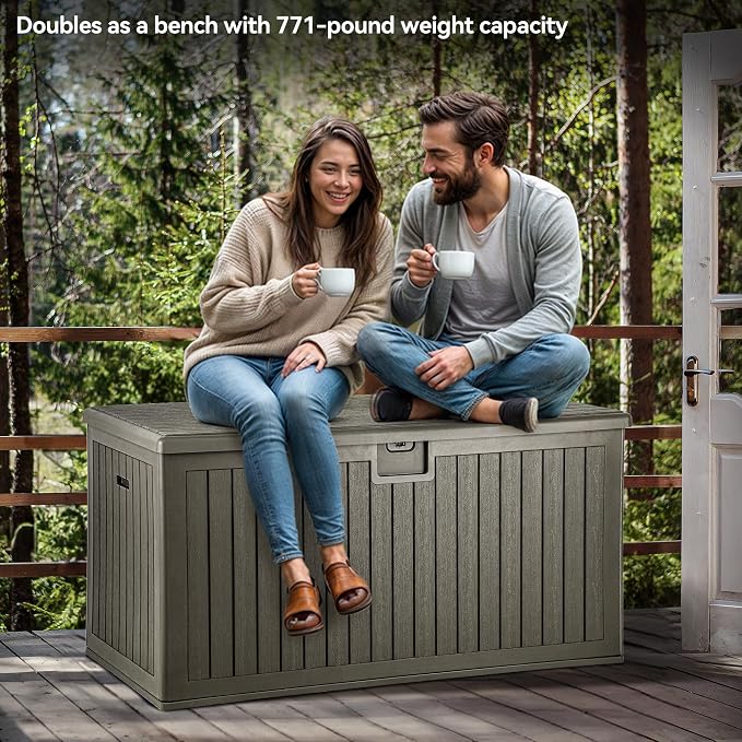 YITAHOME XXL 230 Gallon Large Deck Box | Outdoor Storage for Patio Furniture Cushions,Garden Tools with Flexible Divider,Waterproof,Lockable (Light Brown)