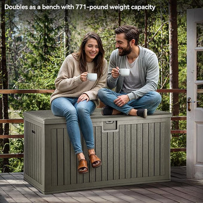 YITAHOME XXL 230 Gallon Large Deck Box | Outdoor Storage for Patio Furniture Cushions,Garden Tools with Flexible Divider,Waterproof,Lockable (Light Brown)