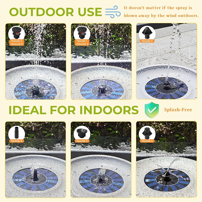 Solar Fountain Bird Bath of Outside Faux Rock Granite Look 12.5" Tabletop Water Bowl with 6 Nozzles Bird Bath Bubbler for Hummingbird Wild Birds Outdoors Garden Patio Lawn