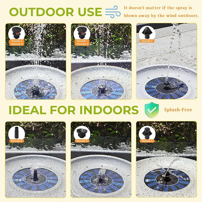 Solar Fountain Bird Bath of Outside Faux Rock Granite Look 12.5" Tabletop Water Bowl with 6 Nozzles Bird Bath Bubbler for Hummingbird Wild Birds Outdoors Garden Patio Lawn