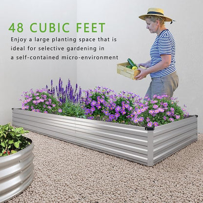 DIIYIV 12x4x1FT Galvanized Raised Garden Bed Kit,Vegetable Boxes-Rectangle Metal Flower Box,Large Planter Raised Beds Outdoor Garden for Planting,Fruit,Herb-Silver