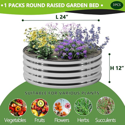 DIIYIV 3PCS 2x2x1FT Galvanized Raised Garden Bed, Outdoor Metal Vegetable Flower Planter Box Silver