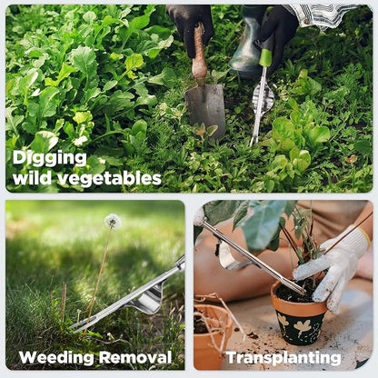 WORKPRO Weed Puller Tool, Metal Leverage Base and V-Shaped Forks | Heavy Duty Stainless Steel with Soft Handle for Easy Weed Removal and Deeper Root Digging, Manual Hand Weeder for Gardening