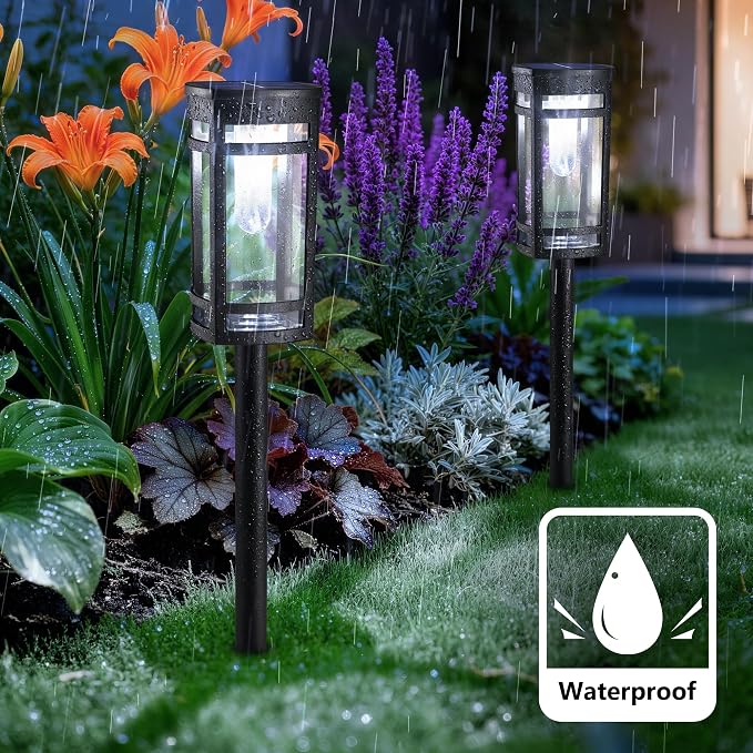 Jyoiat 6 Pack Outdoor Solar Pathway Lights - Solar Landscape Lights Outdoor Walkway Solar Garden Lights for Lawn, Path, Yard Decor (Cool White)