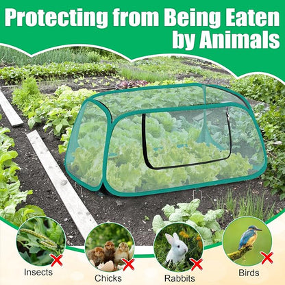 2 Pack Pop Up Garden Cover, 44" x 19" x 17" Foldable Pop-Up Mesh Plant Garden Bed Cover for Raised Beds for Vegetable, with 10 Labels/ 8 Stakes/ 2 Storage Bag/Gloves