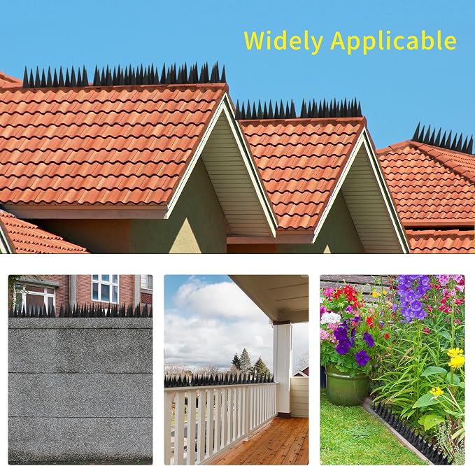 Bird Spikes, 13.2FT Outdoor Bird Deterrent Spikes Device for Birds Pigeon Woodpecker Squirrel Raccoon Cat, Plastic Bird Deterrent for Outside, Patio, Roof, Sill, Fascia (Black, 12Pcs)