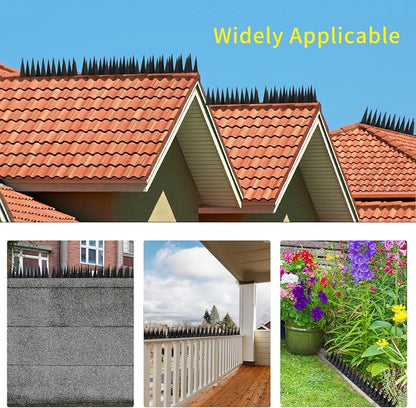 Bird Spikes, 13.2FT Outdoor Bird Deterrent Spikes Device for Birds Pigeon Woodpecker Squirrel Raccoon Cat, Plastic Bird Deterrent for Outside, Patio, Roof, Sill, Fascia (Black, 12Pcs)