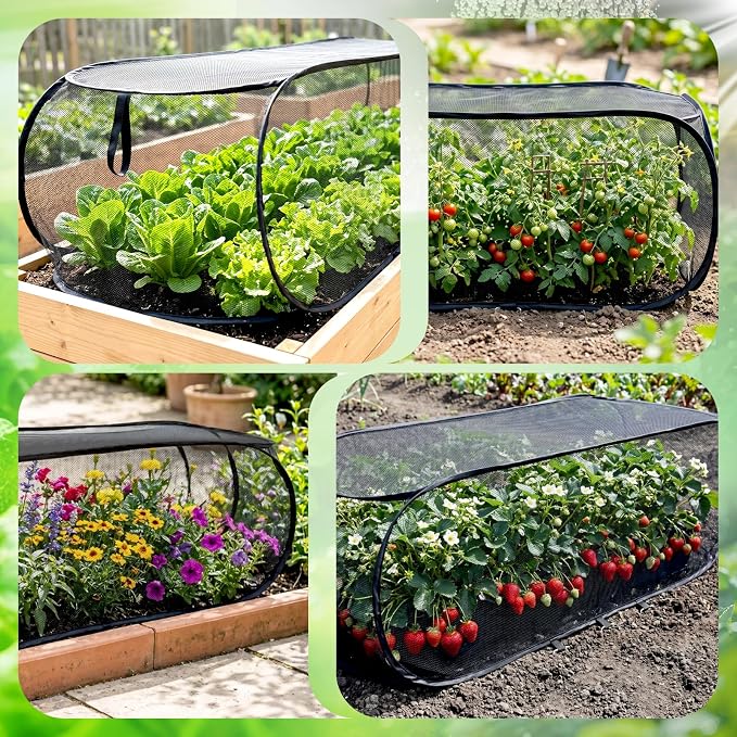 BobbleT Garden Covers for Raised Beds, Pop Up Mesh Plant Cover with 30% Sunblock Shade Cloth, Outdoor Raised Garden Bed Netting for Seedlings & Vegetables, 8 Metal Stakes,45" x 22" x 16"