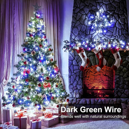 Blue and White Christmas Lights Outdoor, 100FT 300 LED Christmas Tree Lights Waterproof with 8 Modes, Connectable Plug in String Lights for Outside Indoor Patio Garden Xmas Party Decorations