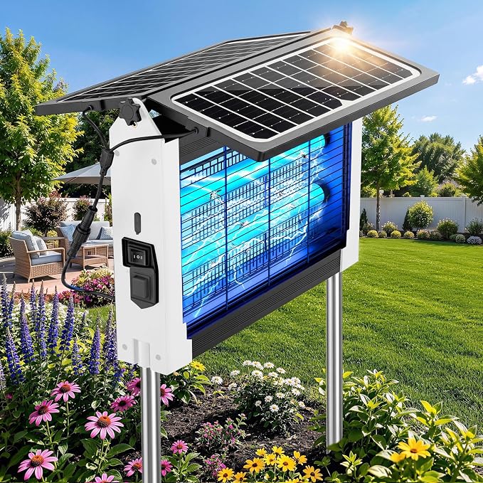 Upgraded Solar Bug Zapper Outdoor with Dual Panels, 4500V Cordless Rechargeable Fly Insect Killer Waterproof Electric Mosquitoes Zapper for Patio Garden Backyard RV Camping Pond