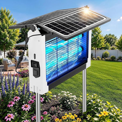 Upgraded Solar Bug Zapper Outdoor with Dual Panels, 4500V Cordless Rechargeable Fly Insect Killer Waterproof Electric Mosquitoes Zapper for Patio Garden Backyard RV Camping Pond
