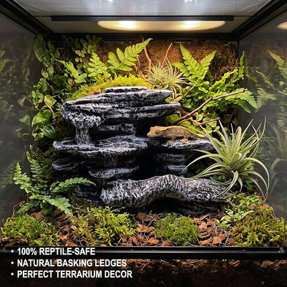 Ceramic Heavyweight Snow-Capped Mountain Aquarium Decorations - Natural Stone Powder Fish Tank Cave, Layered Rockery Hideout & Reptile Ornament