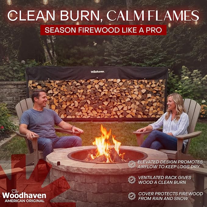 Woodhaven Black Large Outdoor Firewood Rack (12 Foot, With Cover)