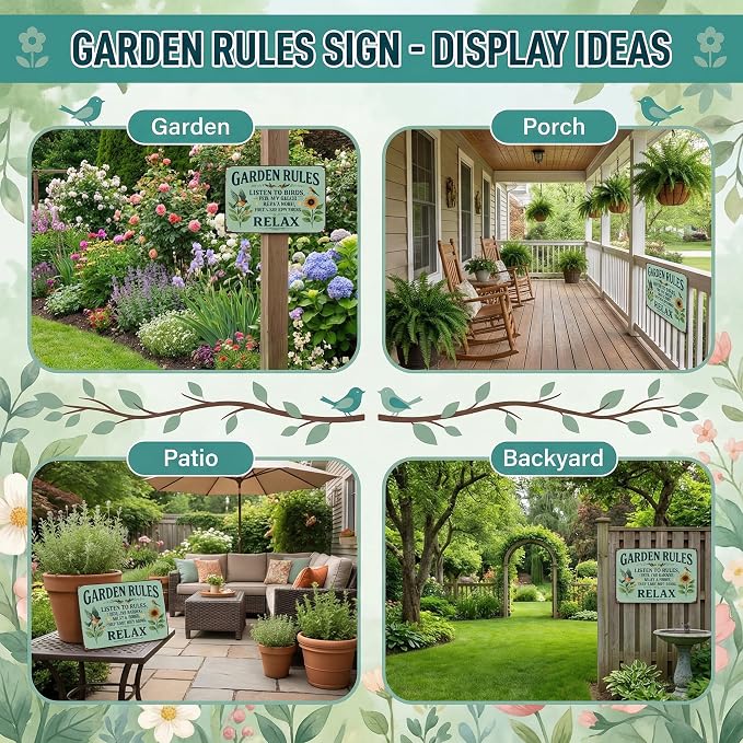Smilelife Plants Gifts Garden Rules Vintage Tin Sign for Garden Patio Porch Yard She Shed Decor 8x12 Inch (3945)