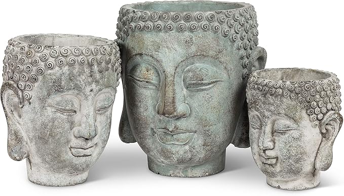 Abbott Collection 27-DHARMA/350 LG Large Buddha Head Planter, Grey (7" H)