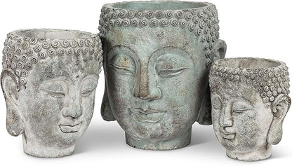 Abbott Collection 27-DHARMA/350 LG Large Buddha Head Planter, Grey (7" H)