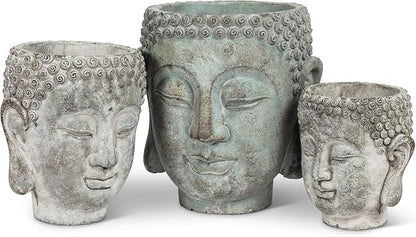 Abbott Collection 27-DHARMA/350 SM Small Buddha Head Planter, Grey (5.5" H)