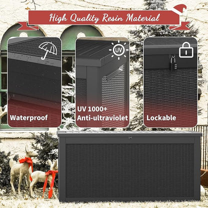 NUNU LAB 300 Gallon Outdoor Storage Box,Resin Large Sturdy Deck Box, Backyard Outside Storage Box Waterproof with Double Wall Panels,Package Delivery Garden Outdoor Hose Bin