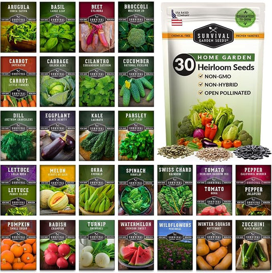 Survival Garden Seeds Home Garden Vegetable Seed 30 Variety Pack | Heirloom Family Seed Vault for Planting Non-GMO Vegetables, Herbs, Fruit – Emergency Preparedness Survival Food Grow Kit