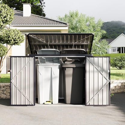 GarveeLife 3x6 ft Garbage Bin Shed Stores, Outdoor Trash Can Storage 2 Binsgarbage Bin Storage Shed, Metal Trash Shed Waterproof Outside Storage